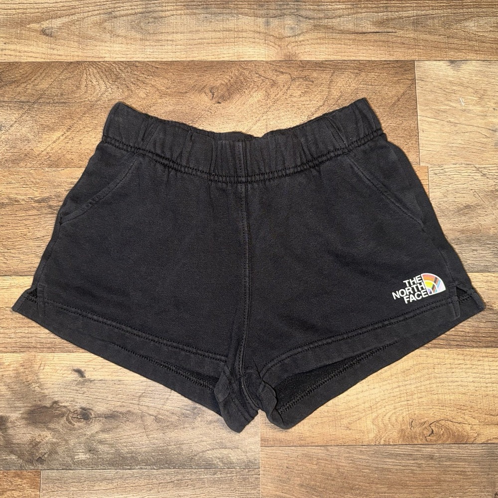 The North Face Womens Sweat Shorts Black Rainbow Logo Fleece Size S Gorpcore